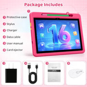 Android 16 Kids Tablet HD 10 Inch with Stylus & Case, 24GB RAM 64GB ROM 1TB