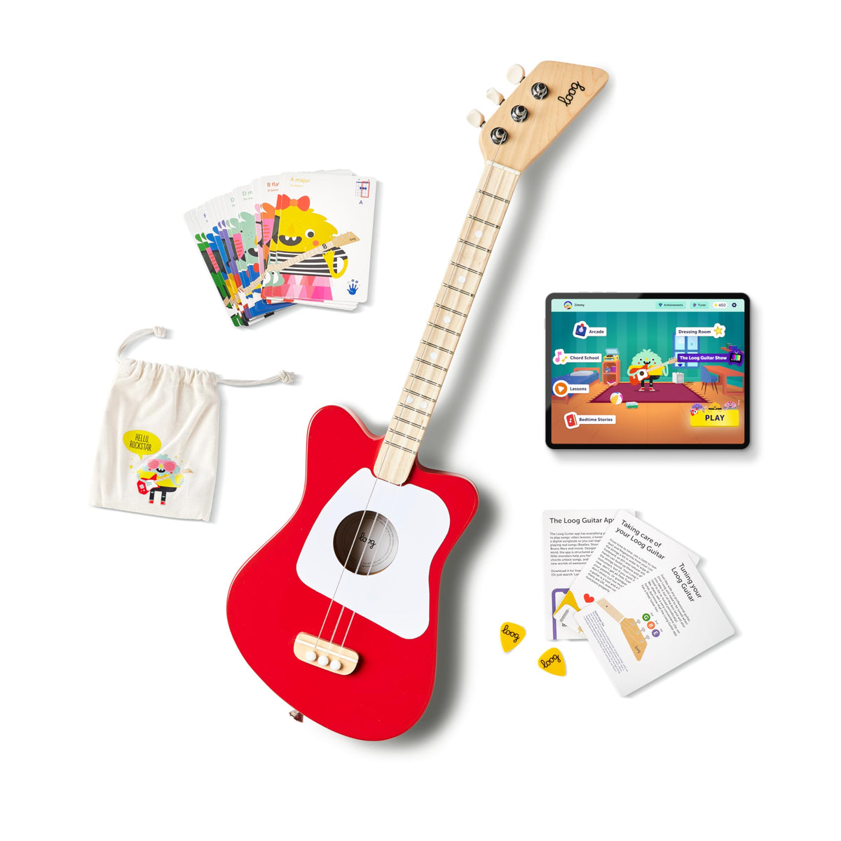 Loog Mini Acoustic kids Guitar for Beginners 3-strings Ages 3+ Learning app and lessons included