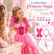 Meland Light Up Princess Dress for Girls Ages 3-10, Halloween Costume Party | Pink Light up Princess Dress for Girls with Princess Toys, Halloween Christmas Birthday Gift for Girls 3 4 5 6 7 8 9 10