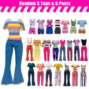 30 Pieces Doll Clothes and Accessories for 11.5 Inch Girl Dolls Including Random 5 Tops, 5 Pants, Random 3 Dresses, Random 3 Fashionable Dresses, Random 2 Swimwear, 6 Pairs of Shoes, 1 Bag, 5 Hangers