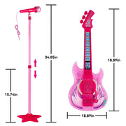 Guitar and Microphone Play Set for Girls,Karaoke Machine with Music&Light,Microphone Toys with Stand,Adjustable Height Guitar Toys for Kids,Toddlers,Child(Red)