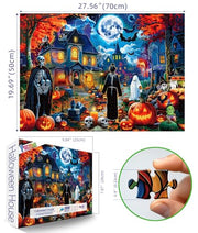 PuzzOne Halloween 1000 Pieces Puzzles for Adults Horror House Night | Halloween Spooky Skeletons and Ghosts Jigsaw Puzzle with Pumpkins for Holiday Party Game Decor Gifts Dust Free (27.5"x19.7")