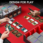 Dufvrpe Trading Card Storage Box, 3500+ MTG Deck Box with Commander Display | All-in-one card storage set with 4 dividers, 30 labels, dice box, acrylic holders, dual displays & lid-secured handle