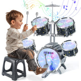 CAPTAIN CHAOWING Kids Drum Set for Toddlers 3-5, Light up Jazz Drum Toy 5-7 | Upgraded Jazz Drum Set for Kids, Musical Instrument Toys & Lights & All Plastic, Beginner Kit for Boys Girls Aged 3-5 4-6 5-7