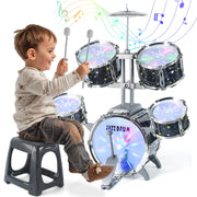 CAPTAIN CHAOWING Kids Drum Set for Toddlers 3-5, Light up Jazz Drum Toy 5-7 | Upgraded Jazz Drum Set for Kids, Musical Instrument Toys & Lights & All Plastic, Beginner Kit for Boys Girls Aged 3-5 4-6 5-7