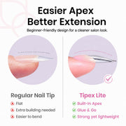 Beetles Tipex Lite Instant Apex Nail Tips, Medium Stiletto, 16 Sizes(00-14) | No Builder Gel Needed, Etched-free Acrylic Nails for DIY Salon-look False Nail Extensions, Full Cover Soft Gel Tips