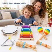 Montessori Wooden Musical Instruments Toys for Kids,Educational Drum Set for Kids with Xylophone & Maracas and More,Preschool Music Toys for Boys and Girls,Christmas Birthday Gift