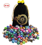 CiaraQ 182pcs Polyhedral Dice Set for Dungeon and Dragons MTG Table Games | 26 Role-Playing Dice Sets for D&D with Storage Bag. 7 dice each (D4-D20), Classic Numbers, Ages 14+