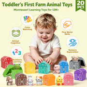 Learning Toys for 1,2,3 Year Old Toddlers, 20Pcs Farm Animals Toys Montessori Counting, Matching & Sorting Fine Motor Games, Christmas Birthday Easter Gift for Baby Boys Girls Age 12-18 Months