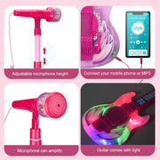 TAKIHON Guitar and Microphone Set for Kids,Guitar Toys with Music&Colorful Light,Adjustable Height Microphone with Stand,Karaoke Toys Gift for Boy,Girls,Toddlers(Red)-Upgraded