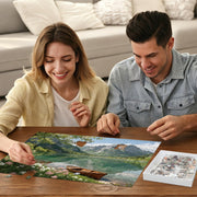 PQIKTUV Spring Mountain Lake Puzzles for Adults 1000 Pieces | Wooden Boat Landscape Jigsaw Puzzle, Nature Scenery 1000 Pieces Puzzles for Adults, Wall Decor, 27.56x19.7 Inch
