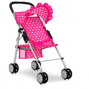 My First Baby Doll Stroller for Kids – Foldable Toy Stroller for 18 Inch Dolls with Storage Basket, Double Wheels & Canopy – Pretend Play Toy Stroller