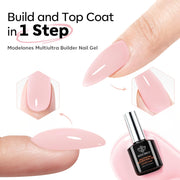 modelones Builder Nail Gel,No Top Coat Needed Builder for Nails Nude | C-Curve Sculpting, Glossy Jelly Finish Cover Nude Pink, No-Wipe, 9-in-One LED Lamp Cured Color Gel Polish for Quick Diy Salon