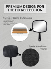 OMIRO 9.3" L x 6.6" W Hand Mirror, Square Black Handheld Mirror with Handle | Salon Mirror Hand Held, Hangable, Travel Mirror for Men Women, Distortion-Free Reflection, for Shaving and Makeup