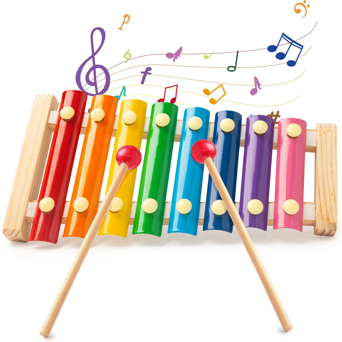 LovesTown Wooden Xylophone, 8 Rainbow Keys, 2 Mallets | Xylophone for Kids, Toddler Percussion Instruments, Music Toys, Goodie Bag Stuffers, Gifts for Kids