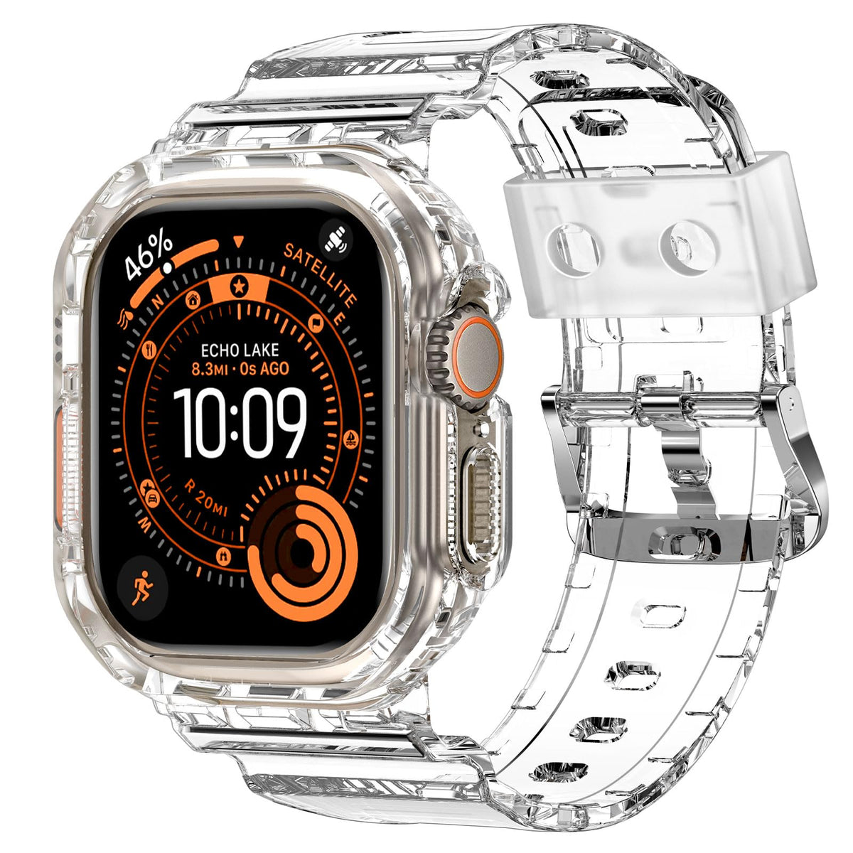 XYF Compatible for Crystal Clear Apple Watch Bands 49mm Ultra CrystalClear | Jelly Sport Strap&Bumper Case Cover for Men Women,Compatible for iWatch Ultra 4/3/2/1,49mm Crystal Clear