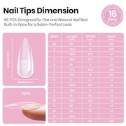 Beetles Tipex Lite Instant Apex Nail Tips, Medium Stiletto, 16 Sizes(00-14) | No Builder Gel Needed, Etched-free Acrylic Nails for DIY Salon-look False Nail Extensions, Full Cover Soft Gel Tips