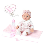 Enjoyin 12'' Baby Doll in Gift Box with Pink Cloths, Pacifier, 13''x13'' Microfabric Blanket, and Feeding Bottle. Gift Idea for Kids