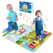 FOKI 3-in-1 Floor Piano Mat, Musical Toys for Toddlers 1-3, Baby Music Mat | 35.4 x 27.6 in Sensory Toy, 3 Sound Channels, 200-Note Record & Playback, 8 Music Cards, Gifts for 1 Year Old Boys & Girls