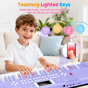 61 Keys Kid Piano Keyboard with Light-up Keys Teaching Mode Dual Speaker