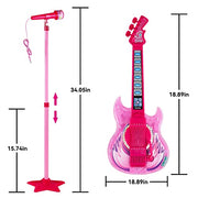 Guitar and Microphone Play Set for Girls,Karaoke Machine with Music&Light,Microphone Toys with Stand,Adjustable Height Guitar Toys for Kids,Toddlers,Child(Red)
