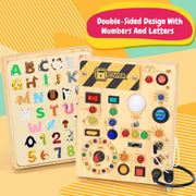 Busy Board with LED Light Switches, Montessori Toys for 1 2 3 Years Old, Toddlers Wooden Toy Sensory Activity Board, Travel Toys for 1+ Year Old Boy & Girl Birthday Gift