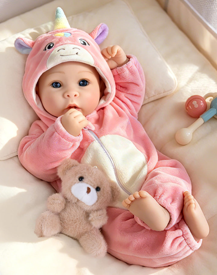 Aori Lifelike Baby Dolls 17 Inch Realistic Girl Doll in Pink Unicorn Outfit | Real Baby Girl with Ultra-soft, Lightweight Body for Kids 3+, Ideal for Pretend Play, Dress Up and Nursery Decor