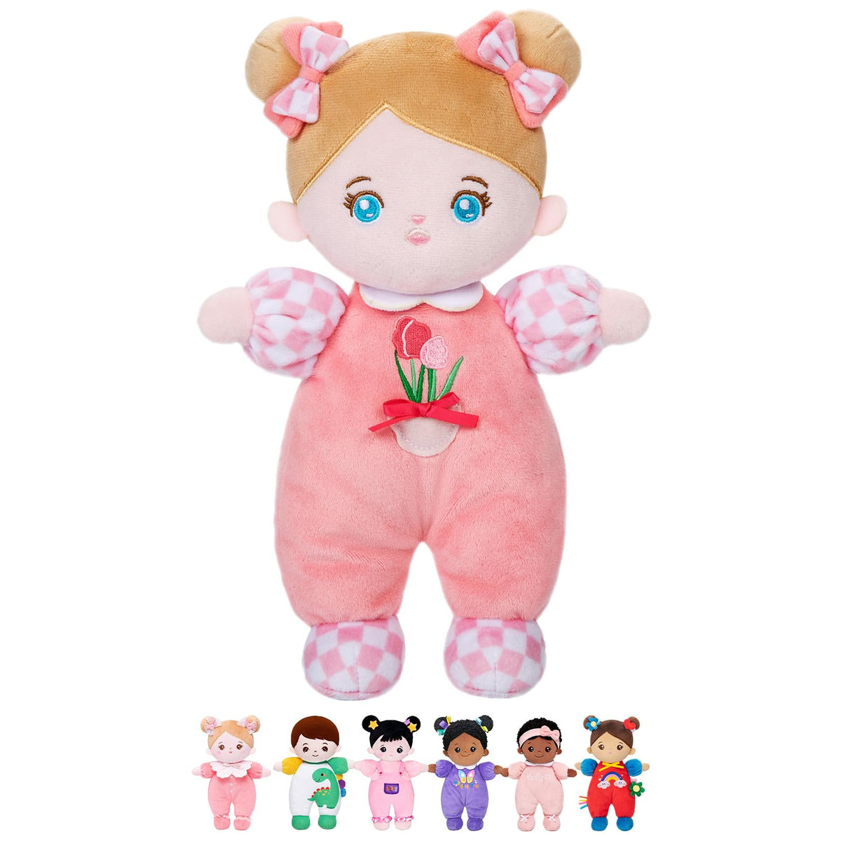 OUOZZZ Soft Baby Doll 10" Tulip Pink Snuggle Buddy Doll | First Birthday Toys for 1 Year Old Girl, Ideal 1 Year Old Girl Gifts & Baby Girl Gifts, Cuddly Toy for Infants & Toddlers