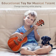 Raimy 21in Kids Ukulele Guitar Toys for 3 4 5 6 7+ Year Old Boys Girls | Simulated Sound Quality, Music Instruments Learning Education, Beginner Birthday Gift, Easy to Play and Strum (Brown)