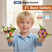 TOSY Magnet Pyramid Glow - 1 Cube Transforms into 1 Billion Shapes, 12 Pieces, 243 Rare Earth Magnets, Glowing, Holographic Design Magnet Tiles Creative Puzzle STEM/STEAM Toy