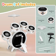 Kids Drum Set for Toddlers 1-3 - 5 Drum Musical Toys for Kids 3-5 Boy Girl | Toddler Musical Toy Drum Set Birthday Christmas Gift Kids Age 3-5 / 5 Drums w Stool Musical Instruments Toy for 3 4 Year Old
