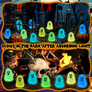 DULEFUN 100pcs Halloween Mini Ghosts Figures, Luminous Small Little Resin Ghost Figurines to Hide Glow in The Dark Tiny Statue for Halloween Party Favors Dollhouse Decorations Toys