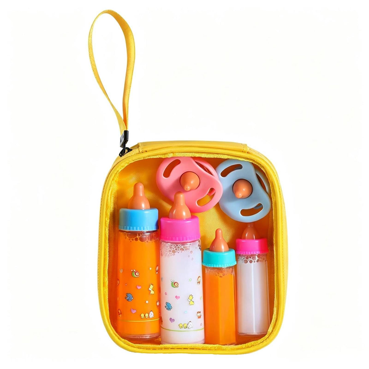 Kaydora Baby Doll Bottle Accessories - 6 Pcs Magic Milk Feeding Toys Yellow | Magic Disappearing Milk & Juice, with Non-magnetic Pacifiers, Pretend Play Sets, Gift for kids, Suit for Stroller, Crib, Bed