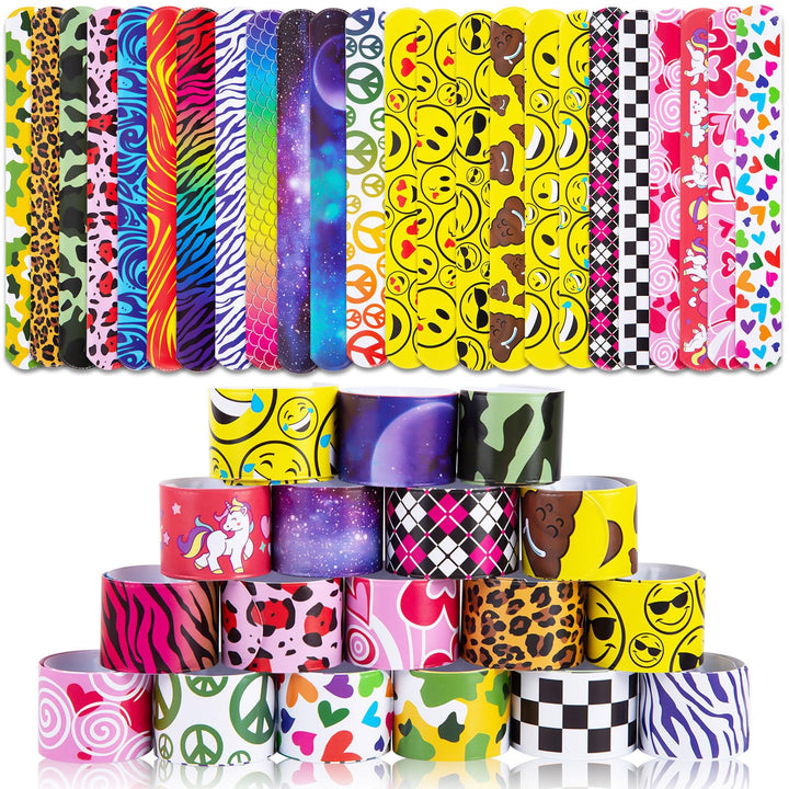 LovesTown Slap Bracelets for Kids, 48 PCS Snap Bracelets Party Favors | Wristbands Bulk for Classroom Prizes Treasure Box, Birthday Exchanging Gifts,Goodies Bag Stuffers Fillers, Carnival Prizes