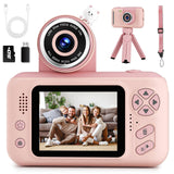 Makolle Kids Camera Toys for Girls 3-12 Year Old,HD Digital Video Camcorder Camera with Tripod,Children Chritmas Birthday Gift with SD Card-Pink
