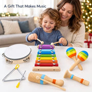 Montessori Wooden Musical Instruments Toys for Kids,Educational Drum Set for Kids with Xylophone & Maracas and More,Preschool Music Toys for Boys and Girls,Christmas Birthday Gift