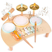 Wooden Drum Set Toys for 2-3 Year Old Montessori Musical Instruments Toy | Drum with Xylophone Birthday Gift for 18+ Months Boys Girls