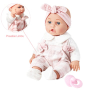 Enjoyin 12'' Baby Doll in Gift Box with Pink Cloths, Pacifier, 13''x13'' Microfabric Blanket, and Feeding Bottle. Gift Idea for Kids