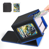Card Deck Box for MTG Commander, Deck Case Holds 100 Double-Sleeved Cards | Magnetic Card Display Case, Magic Card Storage Box Fits for TCG/PTCG/CCG Card with 2 Dividers & 1 Top Loader,Black&Blue