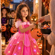 Meland Light Up Princess Dress for Girls Ages 3-10, Halloween Costume Party | Pink Light up Princess Dress for Girls with Princess Toys, Halloween Christmas Birthday Gift for Girls 3 4 5 6 7 8 9 10