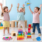 Childom Wooden Musical Instruments Set, Preschool Percussion Instrument Kit | Educational Music Learning Toy Set, Christmas Birthday Gift for Boys and Girls Ages 3 and Up, Includes Xylophone,Bells & Drum