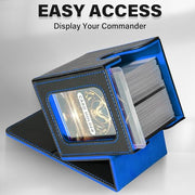 Card Deck Box for MTG Commander, Deck Case Holds 100 Double-Sleeved Cards | Magnetic Card Display Case, Magic Card Storage Box Fits for TCG/PTCG/CCG Card with 2 Dividers & 1 Top Loader,Black&Blue