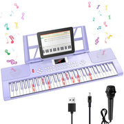61 Keys Kid Piano Keyboard with Light-up Keys Teaching Mode Dual Speaker