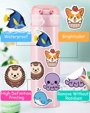 100 Pcs Animal Stickers for Kids, Cute Water Bottle Stickers, Party Favors | Vinyl Waterproof Kid Sticker Pack, Kids Classroom Prizes for Elementary Students, Goodie Bags Stuffers for Kids
