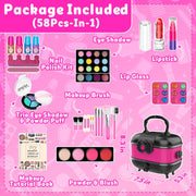 Hollyhi 58 Pcs Kids Makeup Toys Kit for Girls, Real Washable Make Up Set | Safety Material Certificates, Non-Toxic, Storage Case with Mirror, Birthday Gifts for 3 4 5 6 7 8 9 10 11 12 Years Old (Rose)