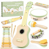 Kids Guitar Set - 8 in 1 Toddler Montessori Musical Instruments | Wooden Baby Ukulele Xylophone Tambourine Maracas Flute, Toy Guitar for Toddler, Mini Guitar Set Toddler Gifts for 2 year