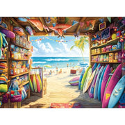 300 Piece Jigsaw Puzzle for Adults & Kids, Seaside Surf Shop, 20.5x15 in | Colorful surf shop filled with surfboards, beach gear and a sunny ocean view