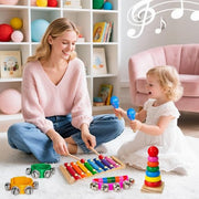 Childom Wooden Musical Instruments Set, Preschool Percussion Instrument Kit | Educational Music Learning Toy Set, Christmas Birthday Gift for Boys and Girls Ages 3 and Up, Includes Xylophone,Bells & Drum