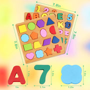 Wooden Puzzles for Kids Ages 3-5, 3 Pack ABC Number and Shape Learning Toys | 3 wooden puzzle board with ABC letters, numbers and colorful shapes for preschool learning, matching and fine motor skills