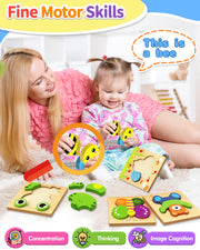 Bekayshad Wooden Puzzles for Toddlers 1-3, Montessori Toys for 1 2 Year Old | Toddler Puzzles, 1 2 Year Old Boy Girl Birthday Gifts, 6 Pack Animal Shape Jigsaw Puzzles, Learning Educational Preschool Toy